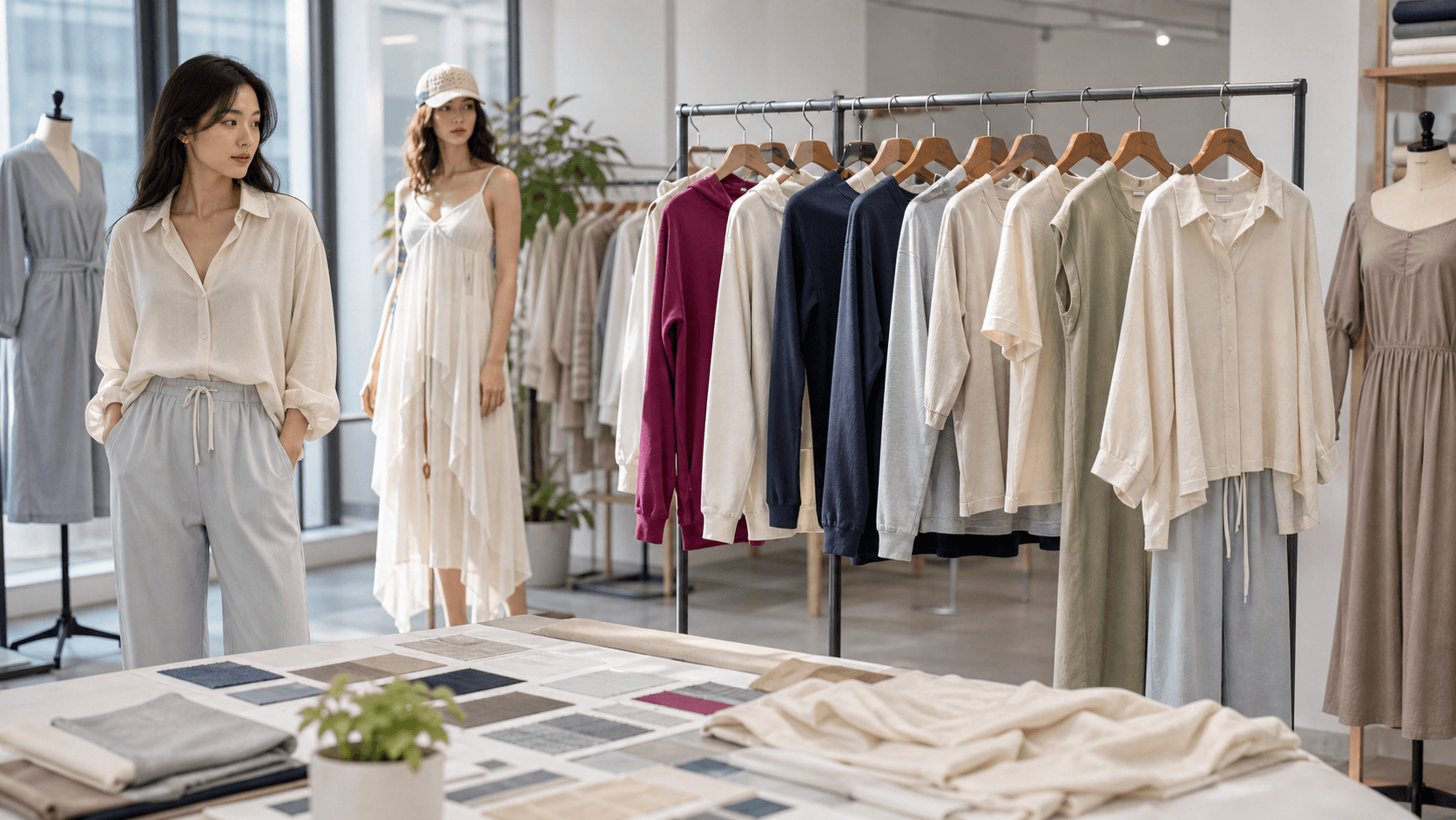 Women's casual fashion collection in a manufacturer sample showroom